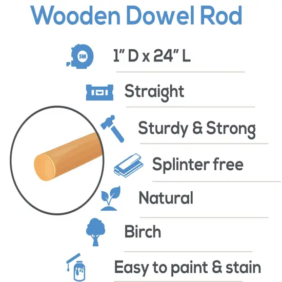 Wooden Dowel Rods 1 inch Thick, Multiple Lengths Available, Unfinished Sticks Crafts & DIY | Woodpeckers {2}