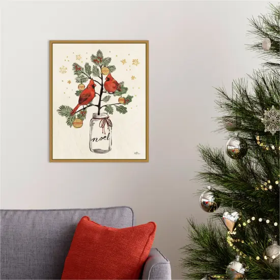 Christmas Lovebirds XIV Noel by Janelle Penner 16-in. W x 20-in. H. Canvas Wall Art Print Framed in Gold {5}