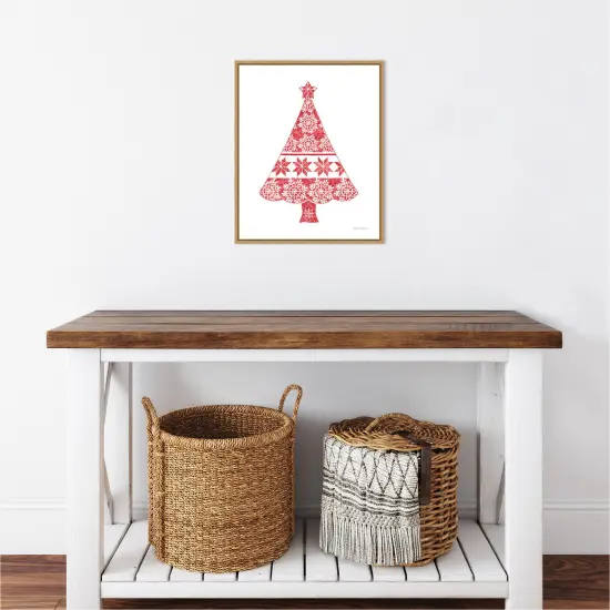Nordic Holiday Christmas Tree by Beth Grove 16-in. W x 20-in. H. Canvas Wall Art Print Framed in Natural {5}