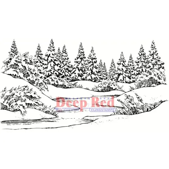 Deep Red Stamps Winter Stream Rubber Stamp 4.1 x 2.1 inches {1}