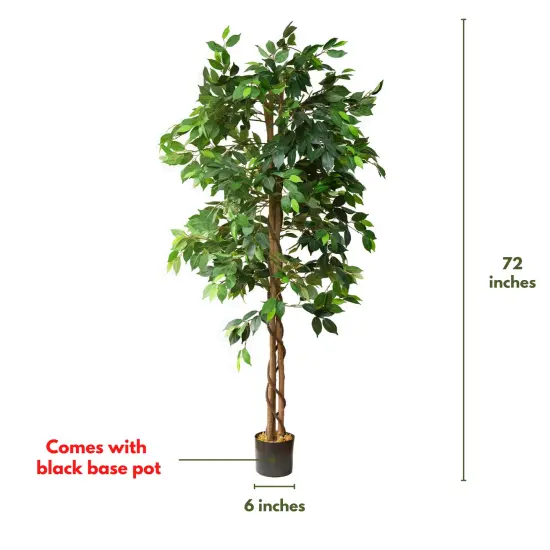 72" Artificial Ficus Silk Tree in Black Pot (2 Pack) {5}