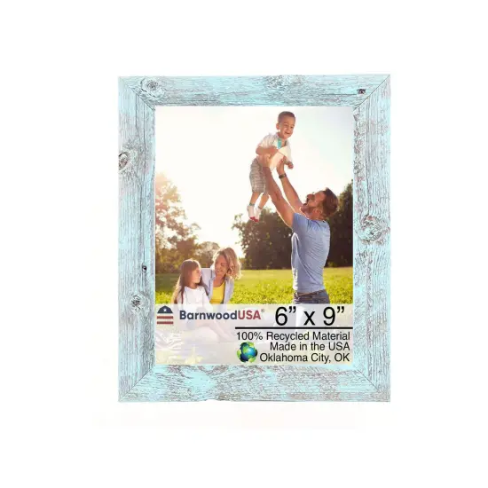 Rustic Farmhouse Standard 6 in. x 9 in. Tabletop Reclaimed Wood Picture Frame Blue {1}