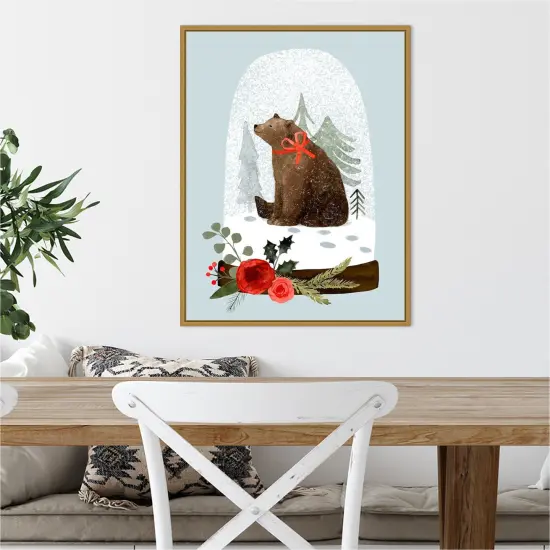 Snow Globe Village IV Bear by Victoria Barnes 18-in. W x 24-in. H. Canvas Wall Art Print Framed in Gold {3}