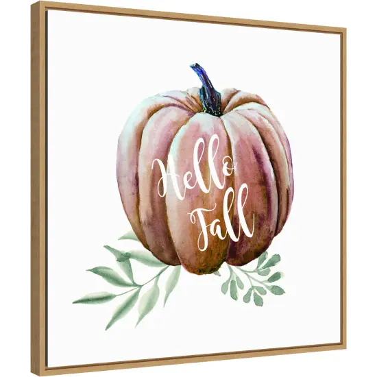 Hello Fall Pumpkin Watercolor by Amanti Art Portfolio 22-in. W x 22-in. H. Canvas Wall Art Print Framed in Natural {1}