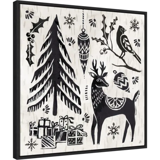 Woodcut Christmas V by Daphne Brissonnet Canvas Wall Art Print Framed Natural {6}