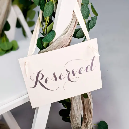 Ritzy Rose 2 Fancy Reserved Signs - Slate on 11x8in Ivory Linen Cardstock with Ivory Ribbon {5}