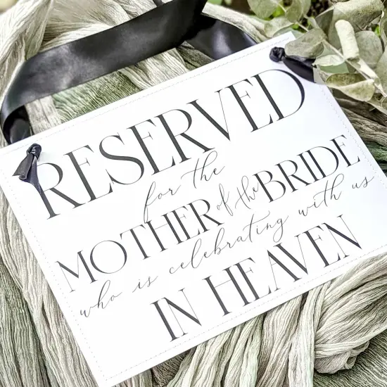 Ritzy Rose Mother of the Bride Memorial Sign - Black on 11x8in White Linen Cardstock with Black Ribbon {6}