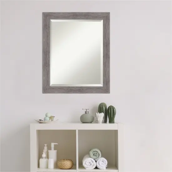 Beveled Bathroom Wall Mirror, Pinstripe Plank Grey Narrow Frame {6}