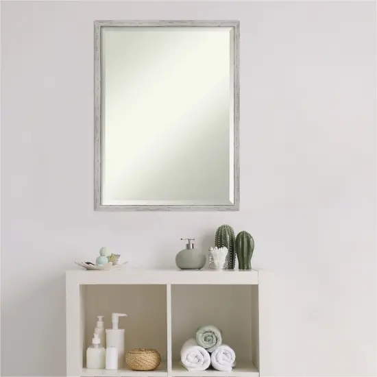 Beveled Wood Bathroom Wall Mirror, Shiplap White Narrow Frame {4}