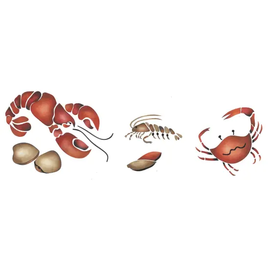 Seafood Wall Stencil Border | 1584 by Designer Stencils | Animal & Nature Stencils | Reusable Art Craft Stencils for Painting on Walls, Canvas, Wood | Reusable Plastic Paint Stencil for Home Makeover | Easy to Use & Clean Art Stencil {1}
