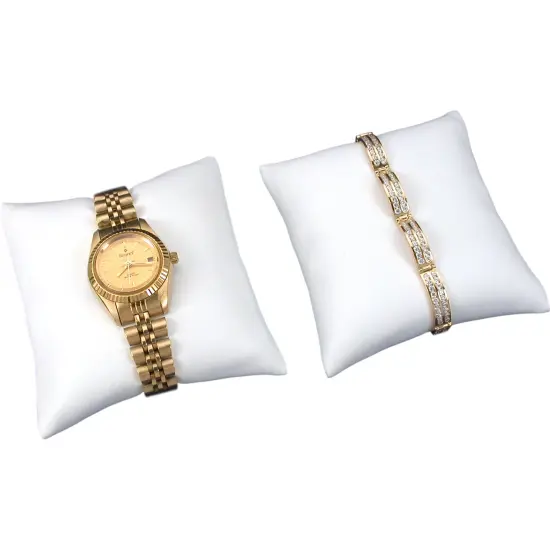 2 White Leather Bracelet Watch Pillow Jewelry Displays 3" {1}