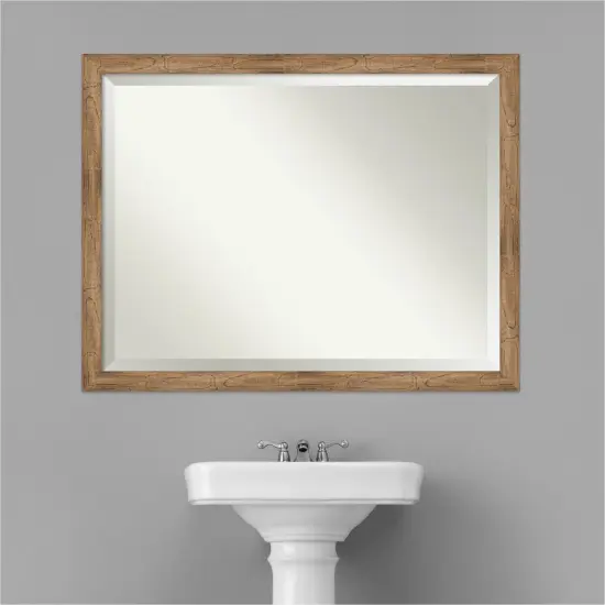 Beveled Wood Bathroom Wall Mirror, Owl Brown Narrow Frame {5}