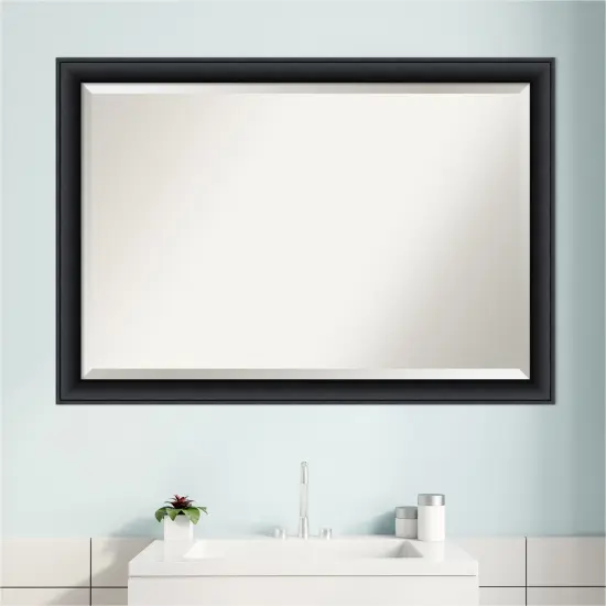 Beveled Wood Bathroom Wall Mirror, Nero Black Frame {6}