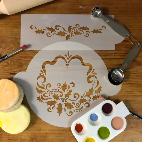 Holly Set Cake Stencils | C327 by Designer Stencils | Cake Decorating Tools | Baking Stencils for Royal Icing, Airbrush, Dusting Powder | Reusable Plastic Food Grade Stencil for Cakes | Easy to Use & Clean Cake Stencil {3}