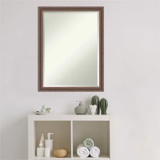 Beveled Wood Bathroom Wall Mirror, Distressed Rustic Brown Frame {4}