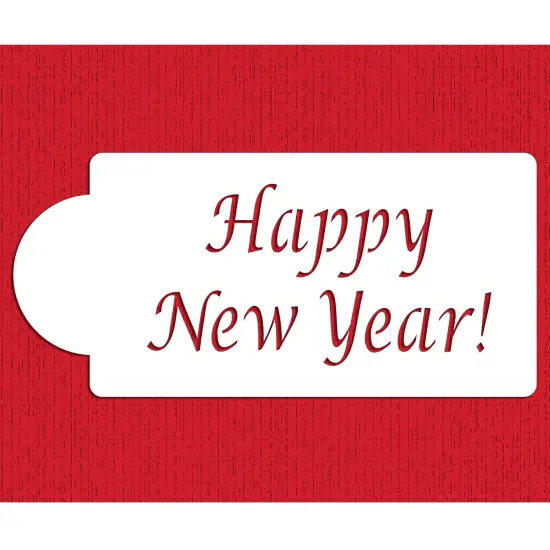 Happy New Year Cake Stencil | C090 by Designer Stencils | Cake Decorating Tools | Baking Stencils for Royal Icing, Airbrush, Dusting Powder | Reusable Plastic Food Grade Stencil for Cakes | Easy to Use & Clean Cake Stencil {1}