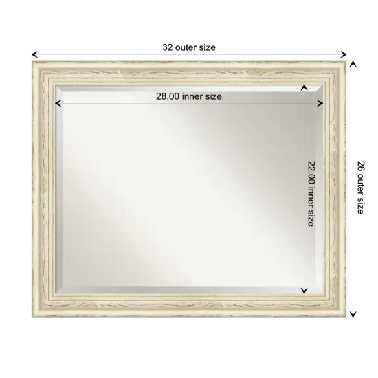 Beveled Wood Bathroom Wall Mirror, Country White Wash Frame {1}