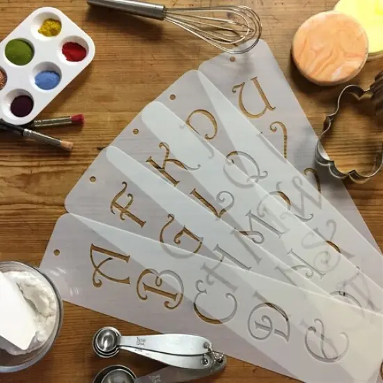 1.75-Inch Contemporary Monogram Letters Cake Stencil | C107 by Designer Stencils | Cake Decorating Tools | Baking Stencils for Royal Icing, Airbrush, Dusting Powder | Reusable Plastic Food Grade Stencil for Cakes | Easy to Use & Clean Cake Stencil {2}