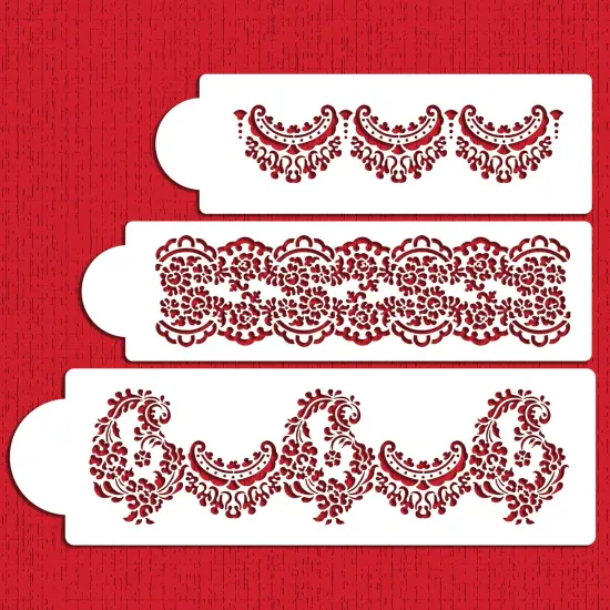 Alencon Lace Cake Stencil Set | C370 by Designer Stencils | Cake Decorating Tools | Baking Stencils for Royal Icing, Airbrush, Dusting Powder | Reusable Plastic Food Grade Stencil for Cakes | Easy to Use & Clean Cake Stencil {1}