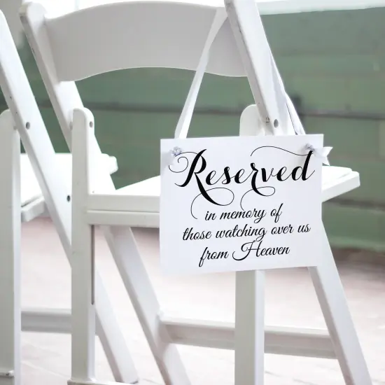 Ritzy Rose Memorial Chair Sign - Black on 11x8in White Linen Cardstock with Metallic Silver Ribbon {5}