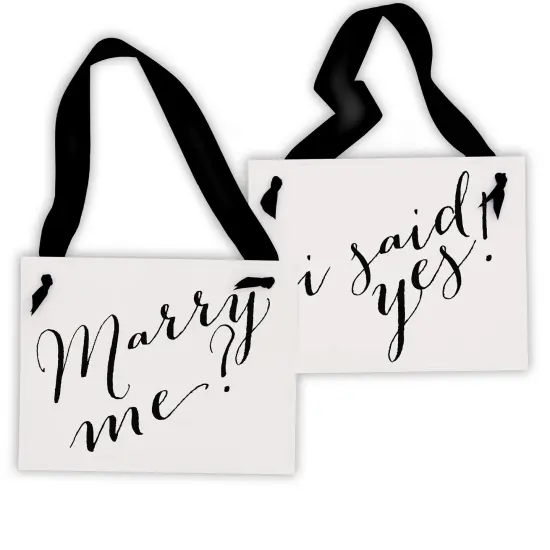 Ritzy Rose Engagement Sign - Black on 11x8in Ivory Linen Cardstock with Black Ribbon {1}