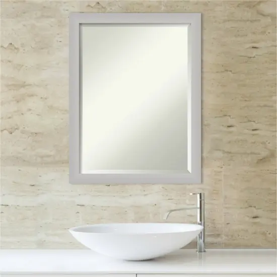 Beveled Wood Bathroom Wall Mirror, Low Luster Silver Frame {4}