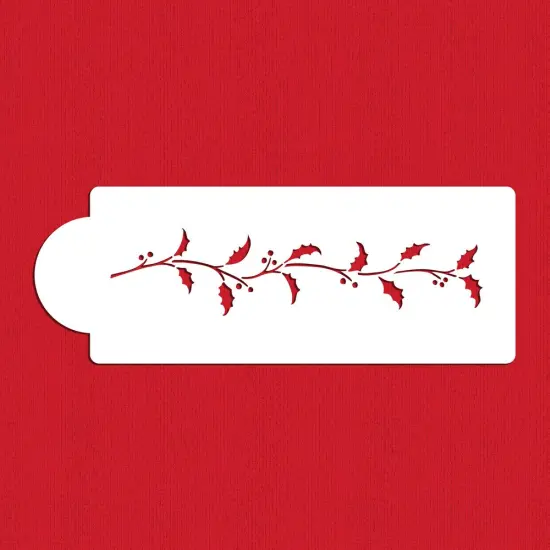 Holly Side Cake Stencil | C057 by Designer Stencils | Cake Decorating Tools | Baking Stencils for Royal Icing, Airbrush, Dusting Powder | Reusable Plastic Food Grade Stencil for Cakes | Easy to Use & Clean Cake Stencil {1}