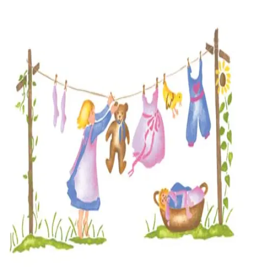 Clothesline with a Girl Wall Stencil | 2042 by Designer Stencils | Outdoor Stencils | Reusable Art Craft Stencils for Painting on Walls, Canvas, Wood | Reusable Plastic Paint Stencil for Home Makeover | Easy to Use & Clean Art Stencil {1}