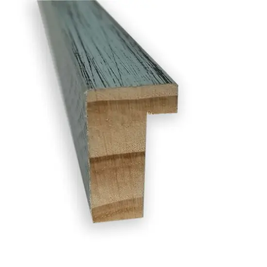 Beveled Wood Bathroom Wall Mirror, Dixie Blue Grey Rustic Narrow Frame {2}