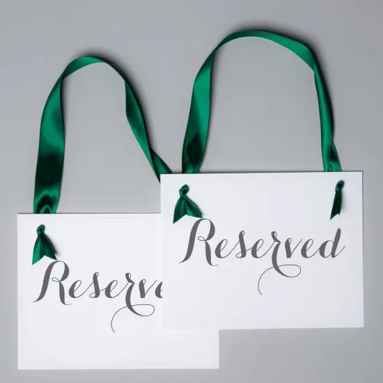 Ritzy Rose 2 Reserved Signs - Slate on 11x8in white Linen Cardstock with emerald green Ribbon {5}