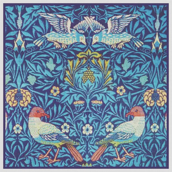William Morris 4 Birds in Blues Counted Cross Stitch Chart Pattern {2}