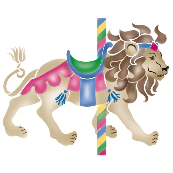 Carousel Lion Wall Stencil | 1686 by Designer Stencils | Reusable Art Craft Stencils for Painting on Walls, Canvas, Wood | Reusable Plastic Paint Stencil for Home Makeover | Easy to Use & Clean Art Stencil {1}