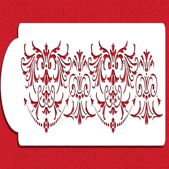 Elegant Damask Cake Side Stencil | C1046 by Designer Stencils | Cake Decorating Tools | Baking Stencils for Royal Icing, Airbrush, Dusting Powder | Reusable Plastic Food Grade Stencil for Cakes | Easy to Use & Clean Cake Stencil {1}