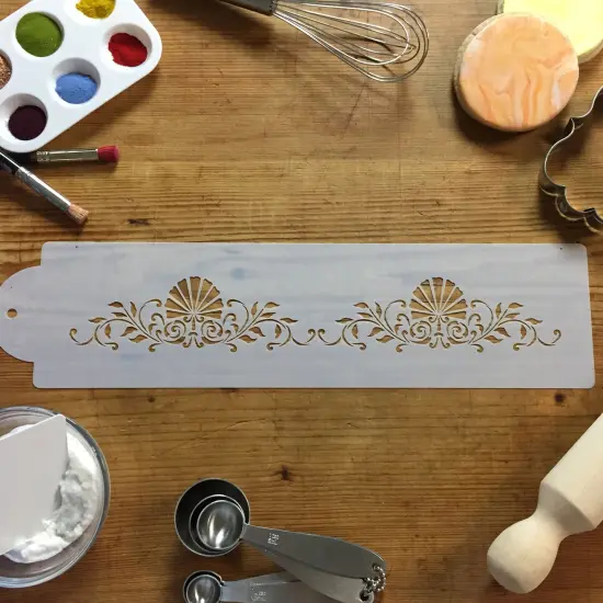 2-Inch Formal Scallop Shell Cake Stencil Side | C124T by Designer Stencils | Cake Decorating Tools | Baking Stencils for Royal Icing, Airbrush, Dusting Powder | Reusable Plastic Food Grade Stencil for Cakes | Easy to Use & Clean Cake Stencil {3}