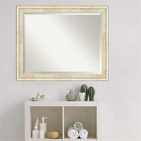 Beveled Wood Bathroom Wall Mirror, Country White Wash Frame {4}