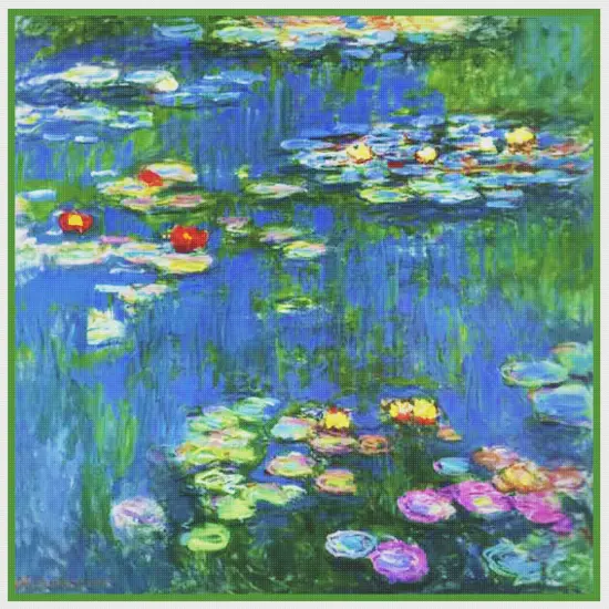 Water Lilies in Bloom detail inspired by Claude Monet's impressionist painting Counted Cross Stitch Pattern {2}