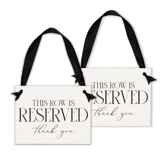 Ritzy Rose 2 Reserved Row Signs - Black on 11x8in White Linen Cardstock with Black Ribbon {1}