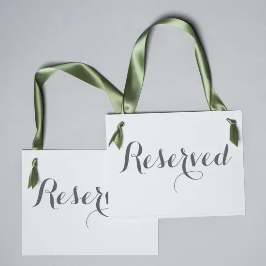 Ritzy Rose 2 Reserved Signs - Black on 11x8in Ivory Linen Cardstock with Moss Green Ribbon {5}
