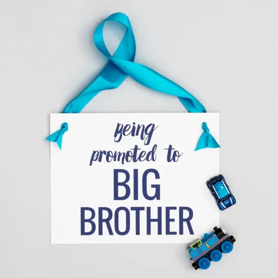 Ritzy Rose Pregnancy Announcement Sign - Navy Blue on 11x8in White Linen Cardstock with Caribbean Blue Ribbon {2}