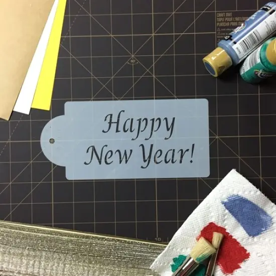 Happy New Year Cake Stencil | C090 by Designer Stencils | Cake Decorating Tools | Baking Stencils for Royal Icing, Airbrush, Dusting Powder | Reusable Plastic Food Grade Stencil for Cakes | Easy to Use & Clean Cake Stencil {4}