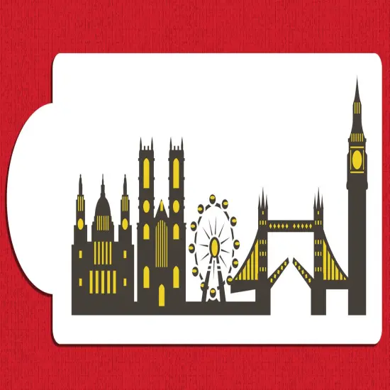 London Detailed Skyline Cake Stencil Side | C1001 by Designer Stencils | Cake Decorating Tools | Baking Stencils for Royal Icing, Airbrush, Dusting Powder | Reusable Plastic Food Grade Stencil for Cakes | Easy to Use & Clean Cake Stencil {2}