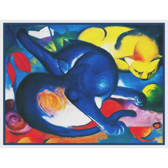 2 Vivid Cats by Expressionist Artist Franz Marc Counted Cross Stitch Pattern {2}