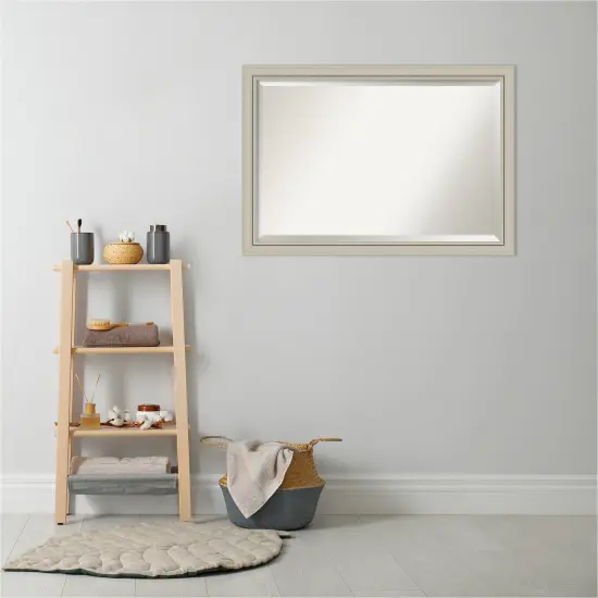 Beveled Wood Bathroom Wall Mirror, Romano Silver Narrow Frame {4}