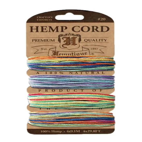 Hemptique 1mm #20 Variegated Metallic & Glitter Hemp Cord Card Set Eco Friendly Sustainable Naturally Grown Jewelry Bracelet Making Paper Crafting Scrapbooking Bookbinding Mixed Media Crocheting Macrame Seasonal Holiday Gift Wrapping Outdoor Garden Variegated 2 {1}
