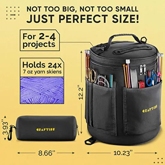 Black Yarn Storage Bag - Tote Yarn Bag, Durable Knitting and Crochet Organizer with Needle Case {3}