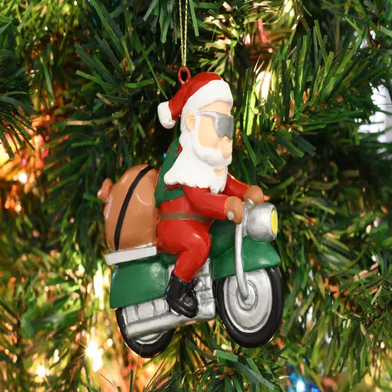 Biker Santa Claus Motorcycle Christmas Tree Ornament {5}