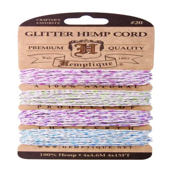Hemptique 1mm #20 Variegated Metallic & Glitter Hemp Cord Card Set Eco Friendly Sustainable Naturally Grown Jewelry Bracelet Making Paper Crafting Scrapbooking Bookbinding Mixed Media Crocheting Macrame Seasonal Holiday Gift Wrapping Outdoor Garden Flower power {1}