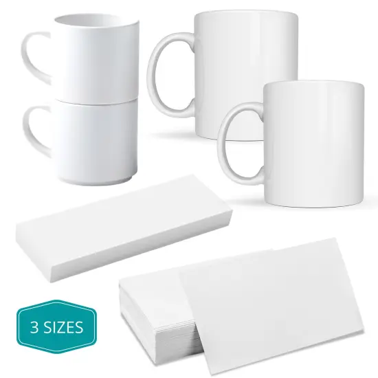 Precut Butcher Paper Sheets for Sublimation Mugs (3 Size Pack, fit 10 oz, 11/12 oz Mugs & 15 oz Mugs perfectly), White, Uncoated {5}
