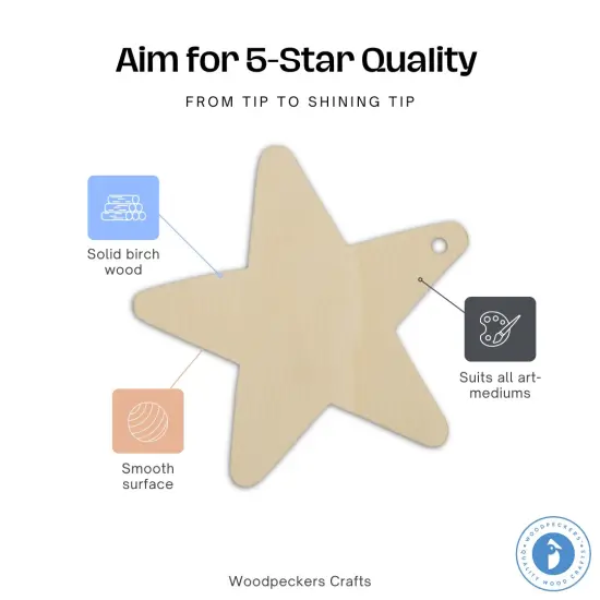 Wooden Star Christmas Tree Ornaments 4 inch, Unfinished, for Crafts|Woodpeckers {2}