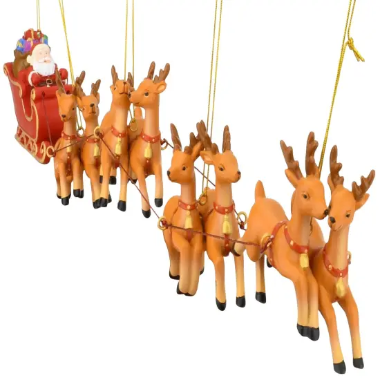 Large 5 Piece Full Santa's Sleigh and 8 Reindeer Christmas Ornament {3}